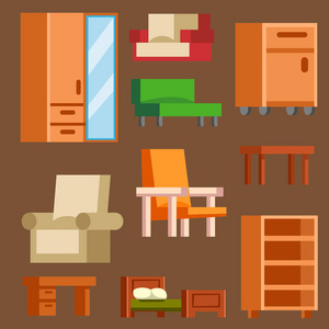 家具图标矢量插图隔离的室内生活橱柜简单元素首页设置的室内内阁办公室房子扶手椅沙发衣柜