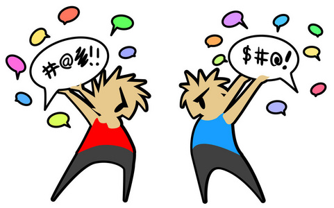 对话打两人卡通彩色图画, 矢量插图, 水平, 过白照片