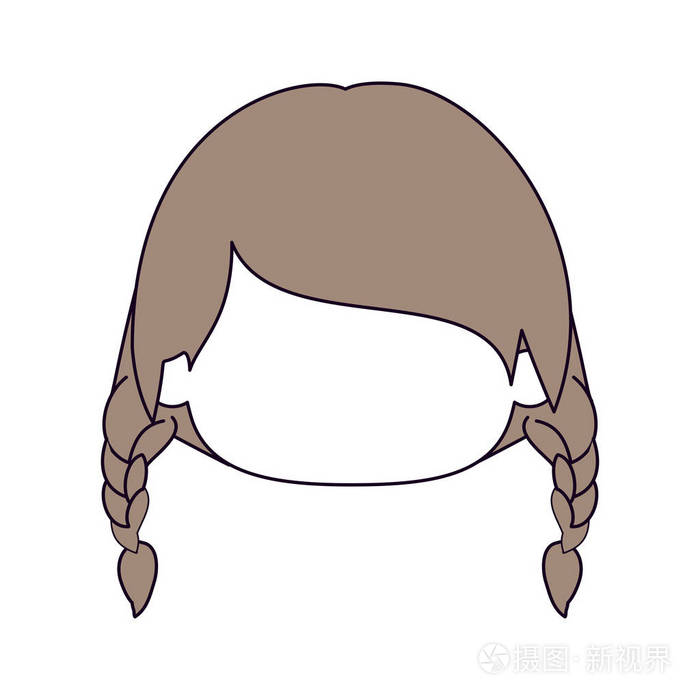 轮廓颜色部分和浅棕色的头发的小女孩不露面团长与辫发