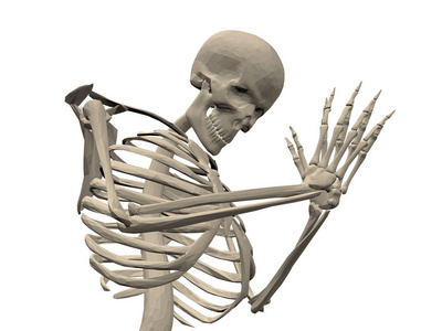 虔诚祈祷骷髅跪着祈祷.3d. 一个虔诚的人.矢量插图照片