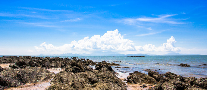 海滩风景与海  多云的天空