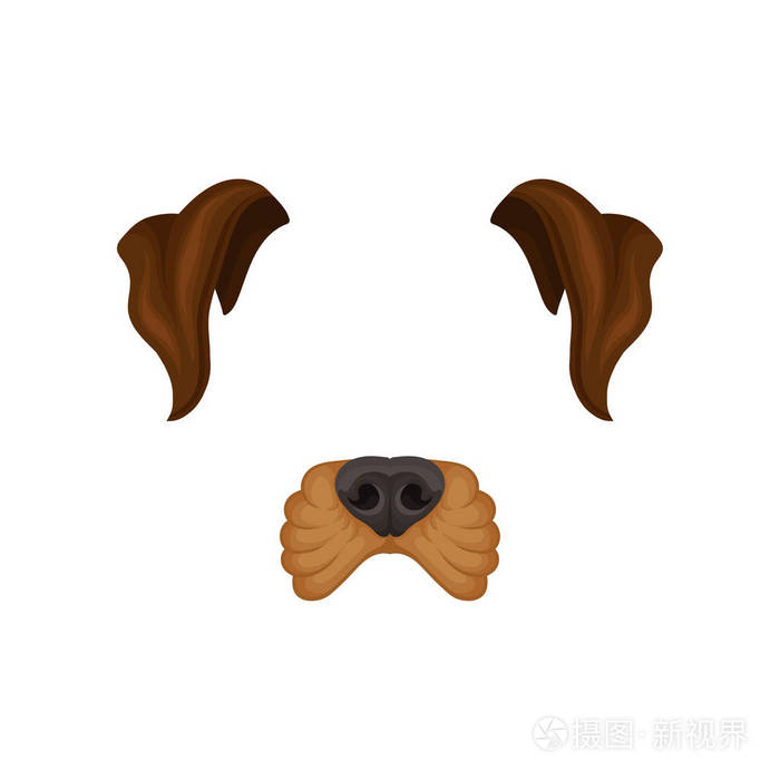 棕色狗的耳朵和鼻子详细的平面矢量图标.家畜面具.