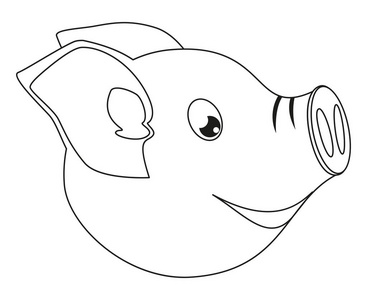 线条艺术黑白相间的猪脸侧面看.