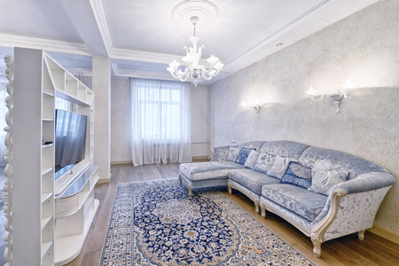 在豪华新公寓室内设计客厅俄罗斯, 莫斯科-现代设计师在豪华房装修