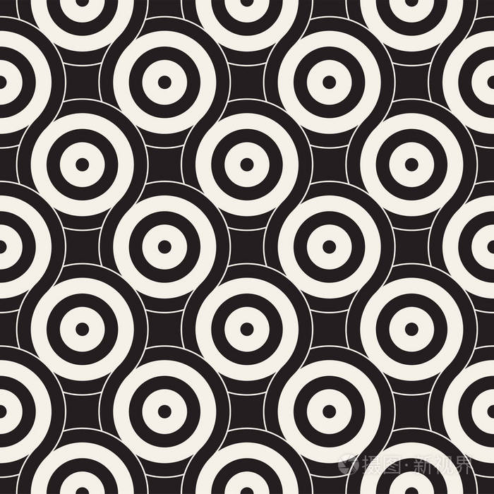 向量与圆和直线组成的无缝几何图案.现代时尚圆形的条纹纹理.