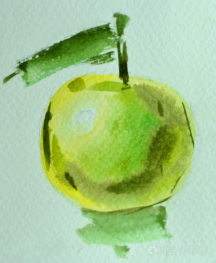 水彩绿色苹果