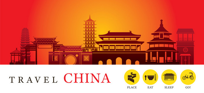 中国城市图标旅行中国城市剪影与图标照片