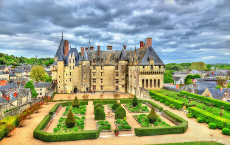 城堡 de Langeais，在法国卢瓦尔山谷的一座城堡的视图