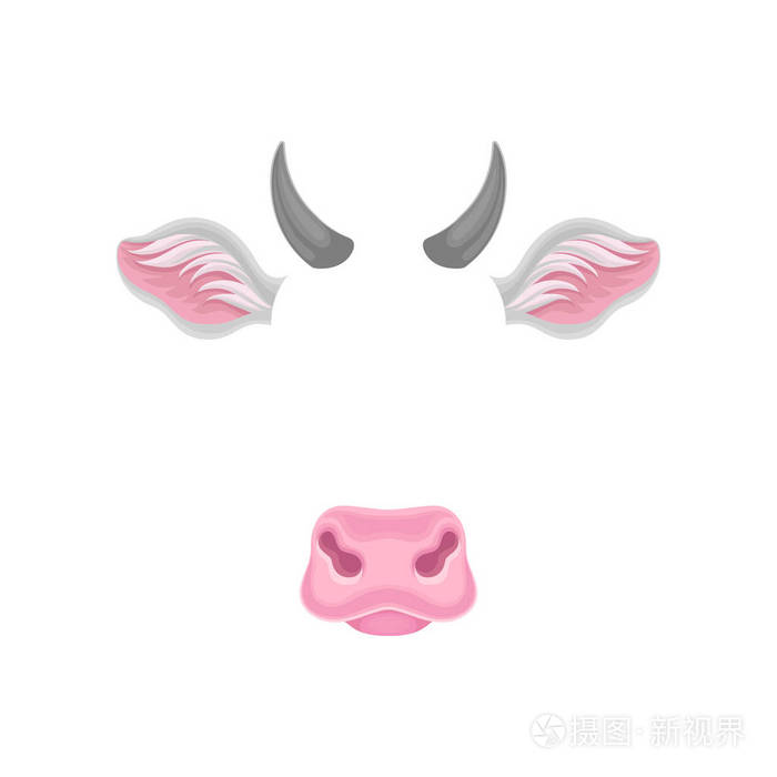 牛的脸元素-耳朵, 鼻子和角.家养动物的狂欢节面具.