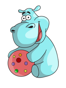 卡通插图教育游戏配对可爱的河马和犀牛动物角色的一半卡通可爱的河马