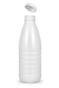 打开在白色背景上的白色空塑料瓶