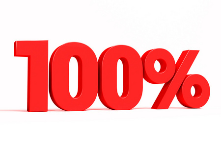 白色背景上的红色3d100%文本. 见其他nu的全套照片
