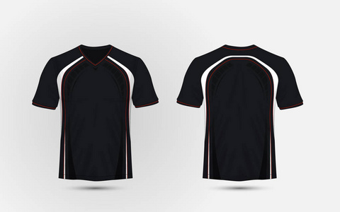 黑色和白色, 红色布局运动 t恤衫, 套装, 球衣, 衬衫设计模板