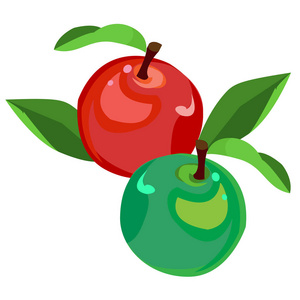 绿色和红色的苹果，矢量图，卡通风格