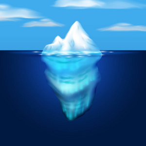 冰山的插图。大块冰在海中。矢量图像