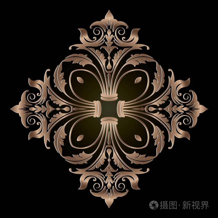 锦缎, 阿拉伯式花纹与花卉元素的东方模式.抽象的金黄装饰品