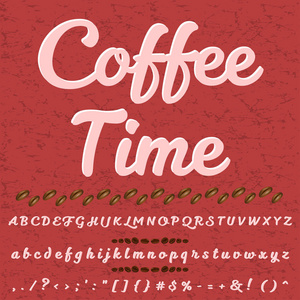手绘制的字体设置命名的咖啡时间画笔描绘人物，小写和大写的 Handwritten 脚本为您设计的字体排版字母