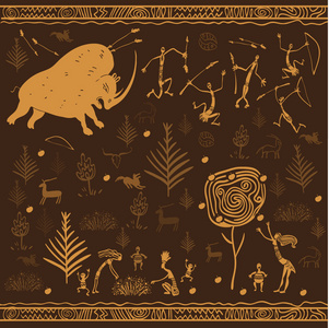 有耕种岩画古代岩画照片