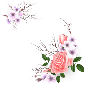 束粉红色的玫瑰，可以用作贺卡 婚礼邀请卡 生日和其他假期和春天，夏天背景。矢量图 Eps10