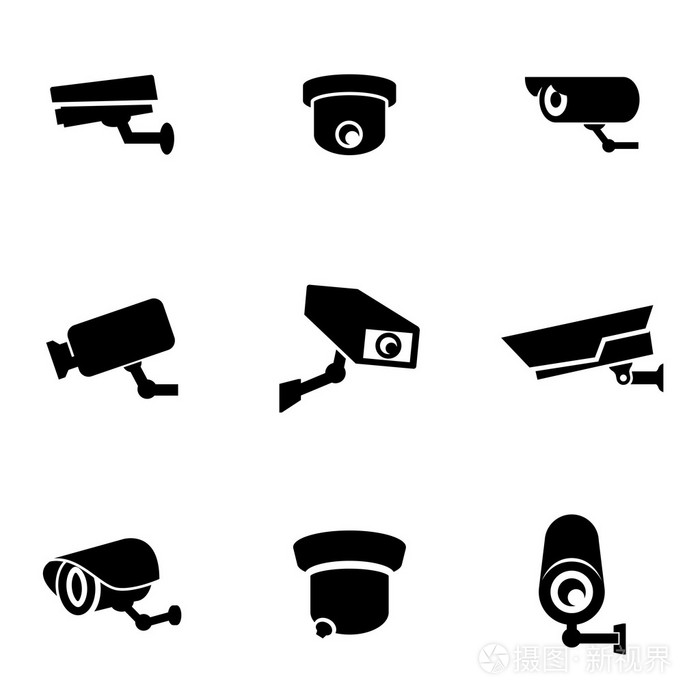 矢量黑人保安摄像机图标集