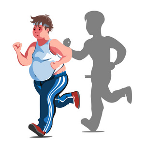 有汉堡的胖子肥胖的性格.卡通矢量插图.白色背景上的孤立对象.