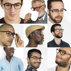 戴眼镜的多样性男人一套
