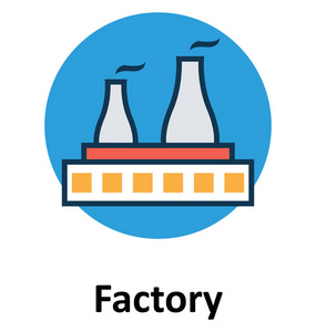 带轮廓矢量图标的工厂线条和填充颜色