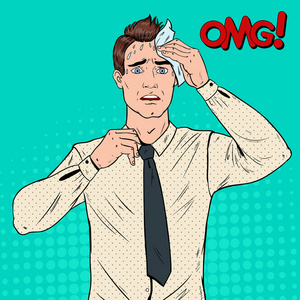 紧张漫画流行艺术的紧张的商人.压力照片