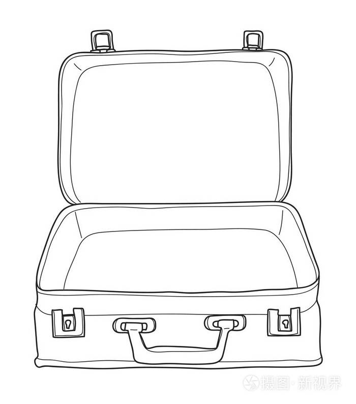手提箱行李老式手画可爱的矢量线艺术说明