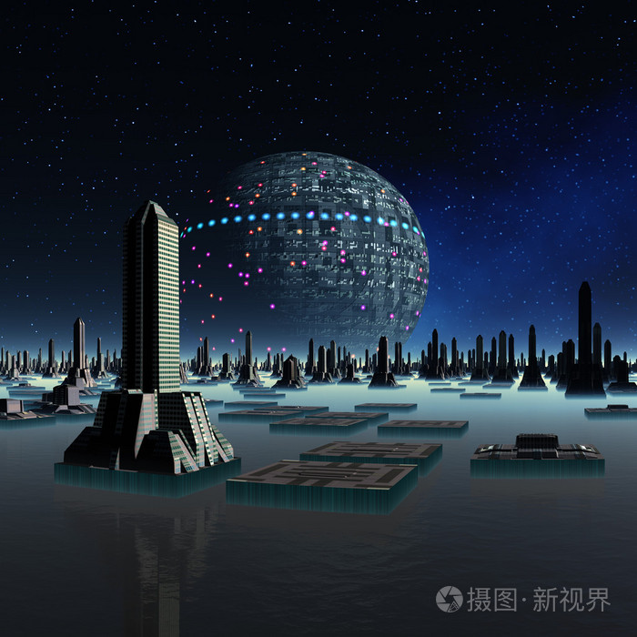 未来派的外星城市计算机图稿