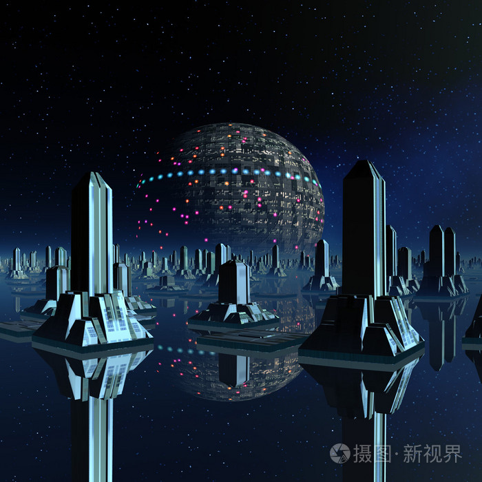未来派的外星城市计算机图稿