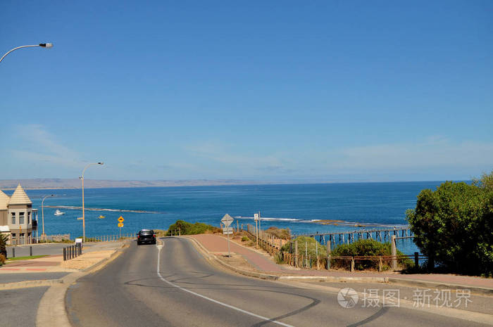 Willunga 港, 阿德莱德, 南澳大利亚空路与海岸的看法到蓝色海和晴朗的蓝天