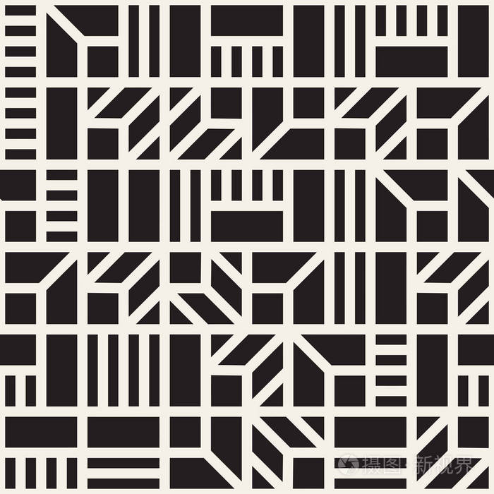 矢量无缝模式重复纹理的网格与混沌形状的线性网格时尚几何格现代设计