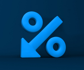 蓝色 3d 销售标志与百分比图标，为销售活动的概念