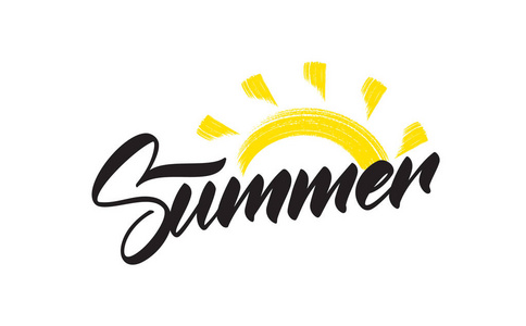 手写的现代画笔字体夏天用手画黄色刷子太阳照片