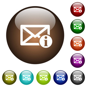 邮件信息在圆形彩色玻璃按钮上的白色图标