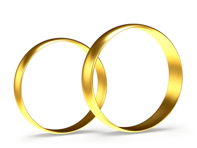 一对闪闪发光的金色结婚戒指