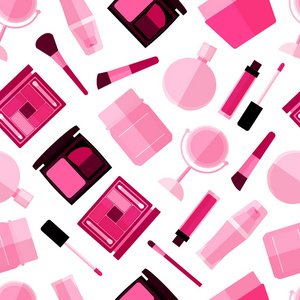 无缝图案背景与简单粉红色化妆品平面图标
