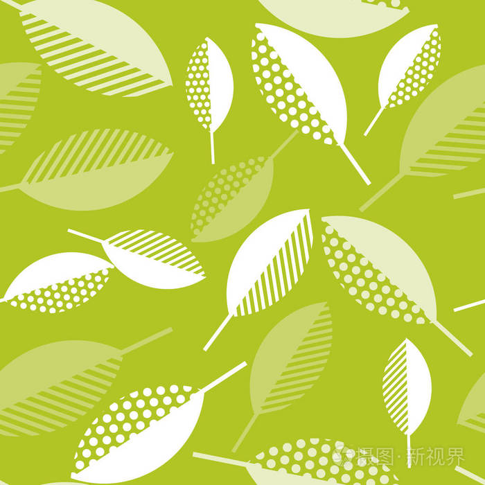 春天绿色树叶抽象矢量图无缝模式