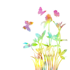 水彩草, 花和蝴蝶