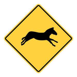 矢量黄色警示道在菱形形状的标志与动物斑马图片