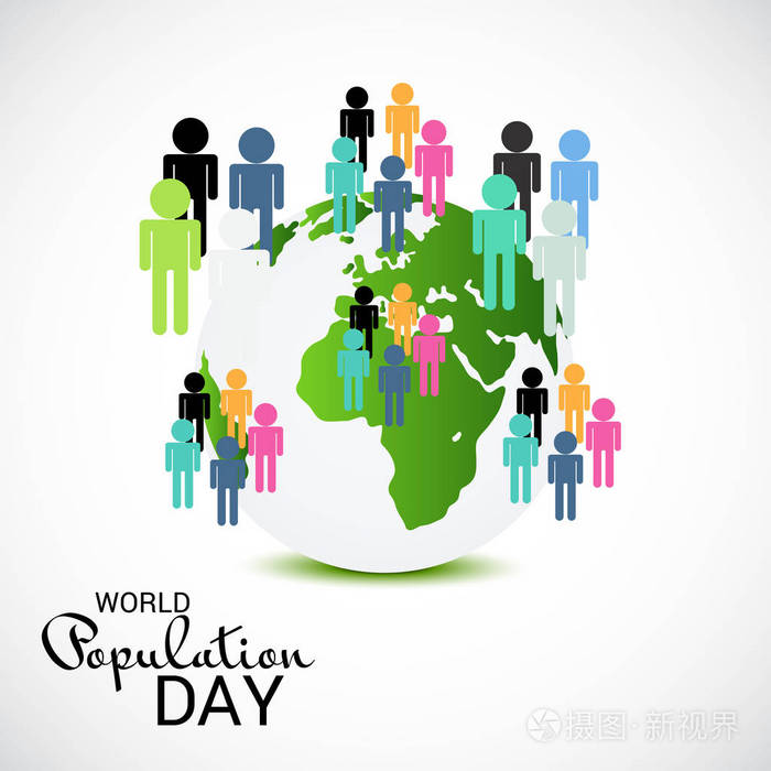 世界人口日文本空间背景的矢量插图
