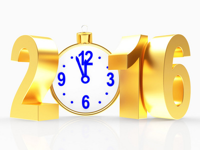 金色的新的一年 2016 年及时钟作为圣诞球