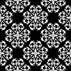 黑色背景上的白色花卉装饰品。纺织品和墙纸无缝图案