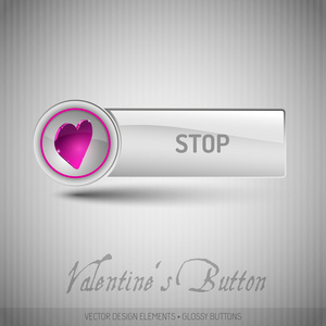 矢量按钮用粉红色的心。现代的设计元素与许茹芸
