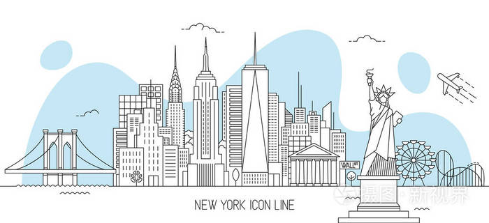 纽约天际线矢量插图线艺术风格插画-正版商用图片0pe894-摄图新视界