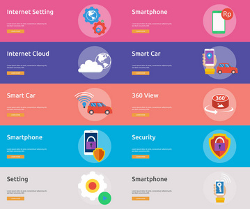 技术横幅设计 一套伟大的横幅平面设计插图的技术, 设计, 现代, 网络和更多的概念。该集可用于以下几种用途 网站打印模板