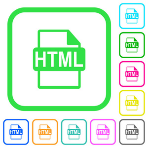 Html 文件格式在白色背景的曲线边框上生动的彩色平面图标