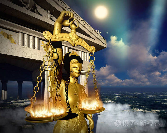 忒弥斯与规模和剑的 3d 渲染