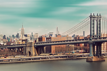 布鲁克林大桥和曼哈顿，纽约城